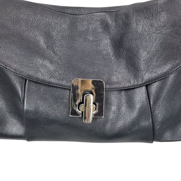 Kate Landry Metallic Gun Metal Leather Shoulder Bag Chain Strap Baguette Baddie - Picture 5 of 12